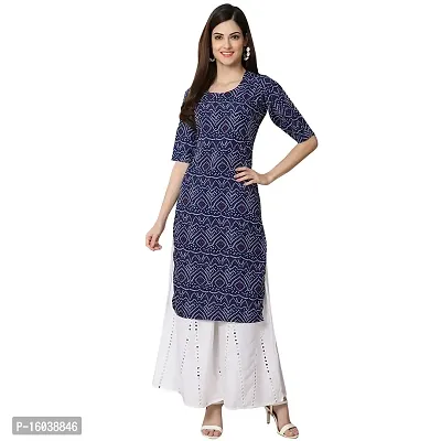 Stylish Blue Crepe Bandhani Straight Kurta For Women-thumb0