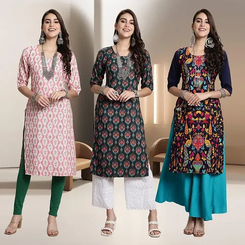 Fancy Straight Crepe Kurti - Pack Of 3