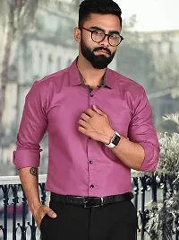 Men Stylish Pink Cotton Solid Long Sleeve Semi Formal Shirt-thumb1