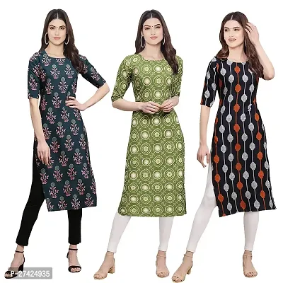 Stylish Multicoloured Crepe Stitched Kurta For Women Pack of 3-thumb0