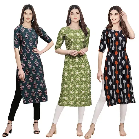 Stylish Crepe Printed Kurti - Pack of 3