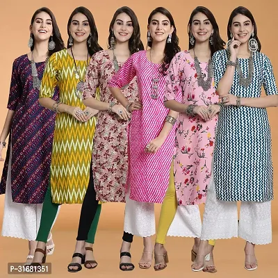 Fancy Crepe Printed Kurtas For Women Pack Of 6