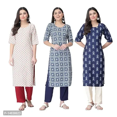 New Crepe Combo Printed Kurtis For Women Pack Of 3-thumb0