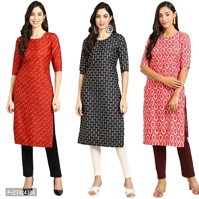 Stylish Multicoloured Crepe Stitched Kurta For Women Pack of 3-thumb0