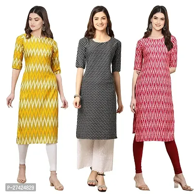 Stylish Multicoloured Crepe Stitched Kurta For Women Pack of 3