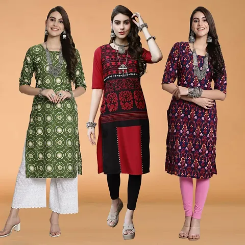 Stylish Crepe Self Pattern Straight Kurtis - Pack Of 3