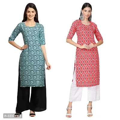 Straight Multicoloured Printed Crepe Kurta Pack Of 2