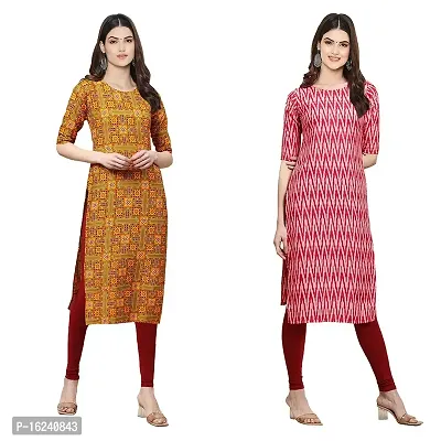 Stylish Straight Multicoloured Printed Crepe Kurta For Women Combo Pack Of 2-thumb0