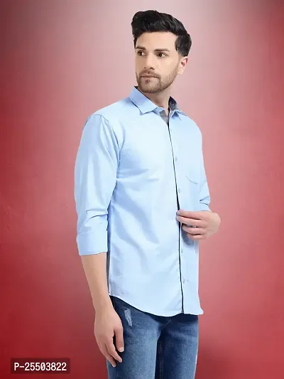 Reliable Blue Cotton Solid Long Sleeves Formal Shirt For Men-thumb3