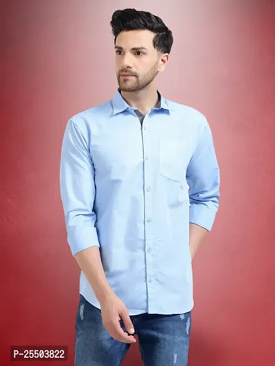 Reliable Blue Cotton Solid Long Sleeves Formal Shirt For Men-thumb4