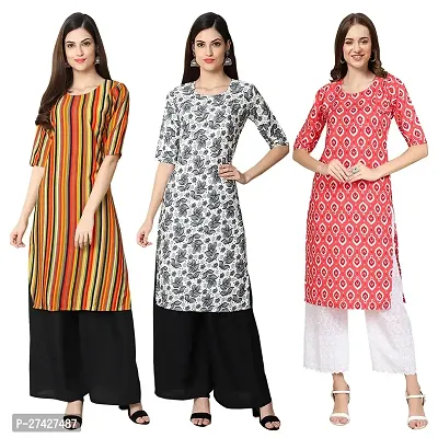 Stylish Multicoloured Crepe Stitched Kurta For Women Pack of 3-thumb0