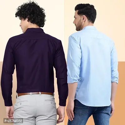 Stylish Cotton Multicoloured Solid Long Sleeves Fornal Shirt For Men Pack Of 2-thumb3