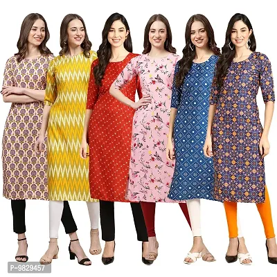 Women Crepe Digital Printed Straight Kurti  Pack of 6