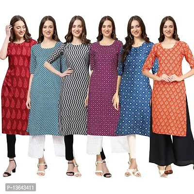 Women Crepe Digital Printed Straight Kurti Pack of 6