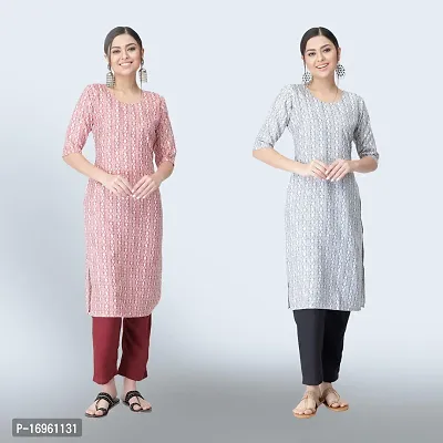 Women Stylish Crepe Ethnic Motif Casual Straight Kurta