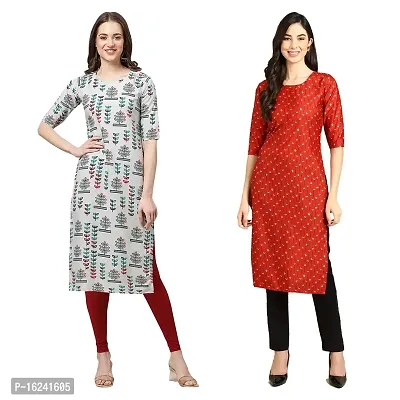 Fashionable Straight Multicoloured Printed Crepe Kurta For Women Combo Pack Of 2-thumb0