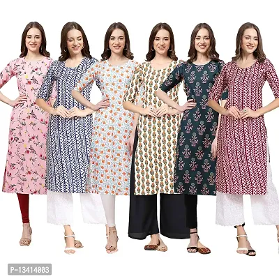 Women Crepe Digital Printed Straight Kurti Pack of 6