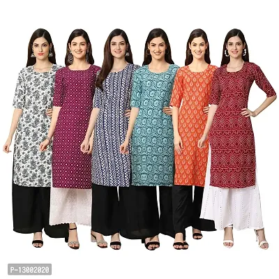 Trendy Crepe Printed Straight Kurta Combo For Women Pack Of 6-thumb0