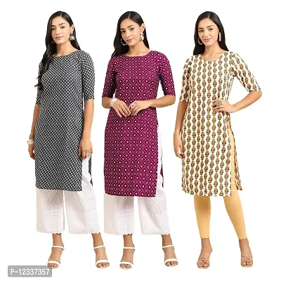 Elite Crepe Printed Straight Stitched Kurta For Women- Pack Of 3-thumb0