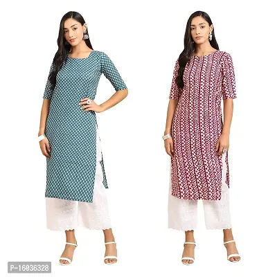 Stylish Straight Printed Crepe Kurta For Women -Pack Of 2