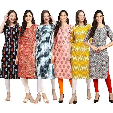 Stylish Crepe Printed Kurti - Pack of 6