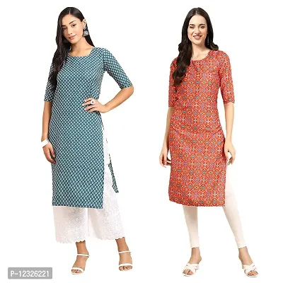 Straight Multicoloured Printed Crepe Kurta Pack Of 2