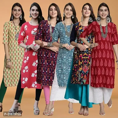 Fancy Crepe Printed Kurtas For Women Pack Of 6