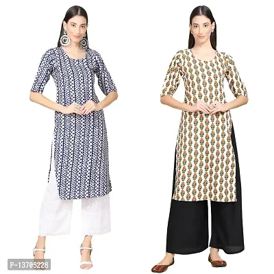 Stylish Crepe Printed Straight Kurta For Women- Pack Of 2-thumb0