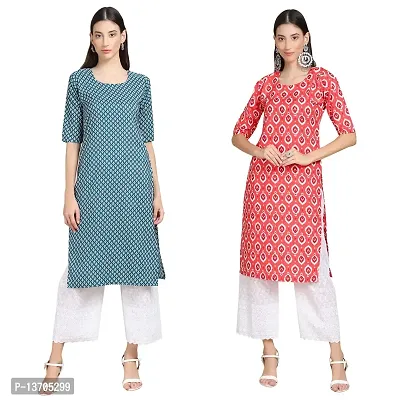 Stylish Crepe Printed Straight Kurta For Women- Pack Of 2