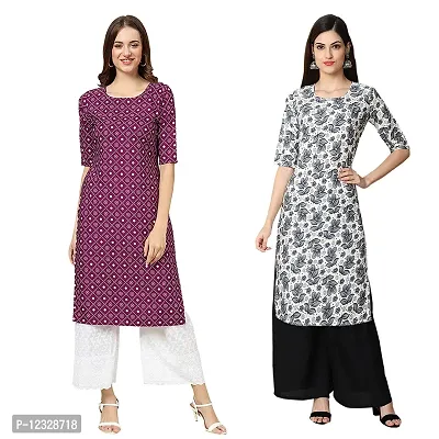 Straight Multicoloured Printed Crepe Kurta Pack Of 2