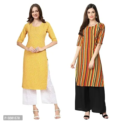 Stylish Digital Printed Woman Crepe Multicolored Kurtis Pack of 2