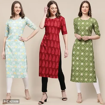 Stylish Multicoloured Crepe Stitched Kurta For Women Pack of 3