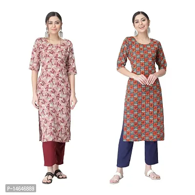 Attarctive Crepe Printed Straight Kurti Combo For Women Pack Of 2