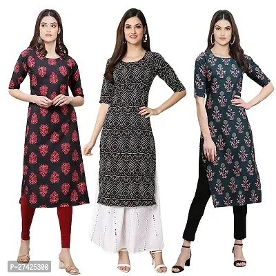 Stylish Multicoloured Crepe Stitched Kurta For Women Pack of 3-thumb0