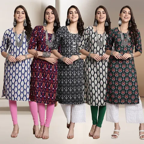 Stylish Multicoloured Crepe A-Line Kurtis - Pack Of 5