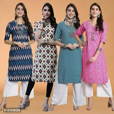 Attractive Multicoloured Printed Crepe Kurtas For Women Pack Of 4