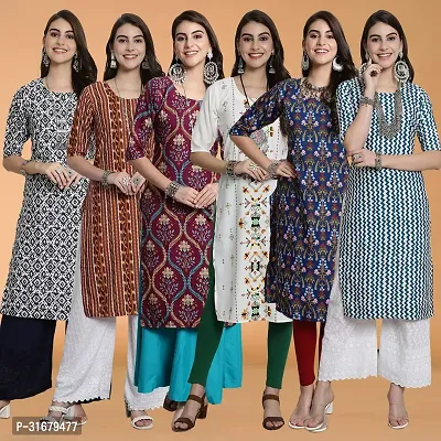 Fancy Crepe Printed Kurtas For Women Pack Of 6