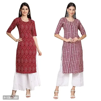 Stylish Straight Multicoloured Printed Crepe Kurta For Women Combo Pack Of 2