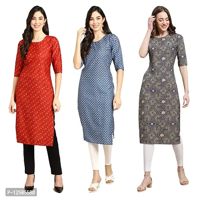 Trendy Women Crepe Digital Printed Straight Kurti  Pack of 3-thumb0