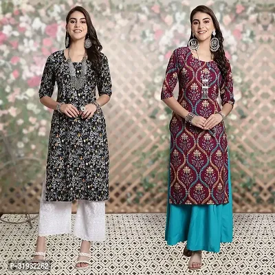 Stylish Multicoloured Crepe Kurta For Women Combo Of 2