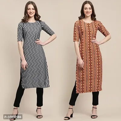 Stylish Crepe Printed Straight Kurta For Women-Pack Of 2-thumb0