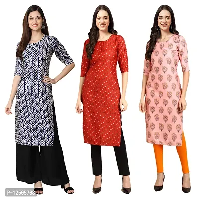 Women Crepe Digital Printed Straight Kurti  Pack of 3-thumb0