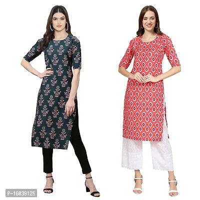 Alluring Crepe Printed Straight Kurta For Women-Pack Of 2