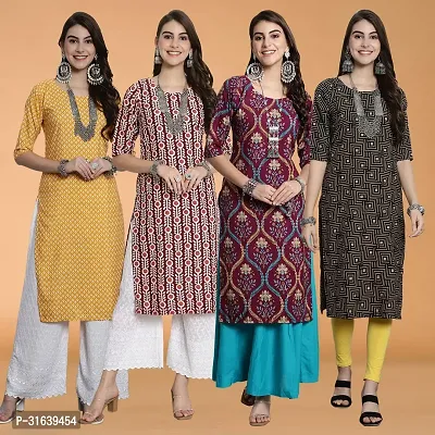 Attractive Multicoloured Printed Crepe Kurtas For Women Pack Of 4