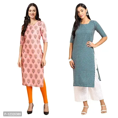 Straight Multicoloured Printed Crepe Kurta Pack Of 2