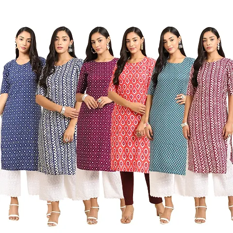 Stylish Crepe Printed Kurti - Pack of 6