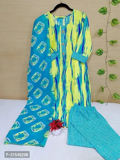 Fancy Cotton Blend Kurta Bottom And Dupatta Set For Women