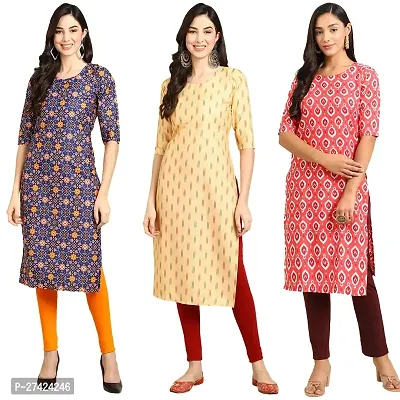 Stylish Multicoloured Crepe Stitched Kurta For Women Pack of 3-thumb0