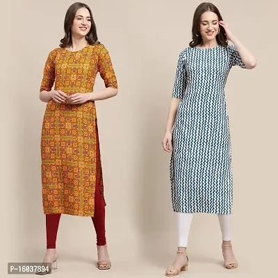 Stylish Crepe Printed Straight Kurta For Women-Pack Of 2-thumb0