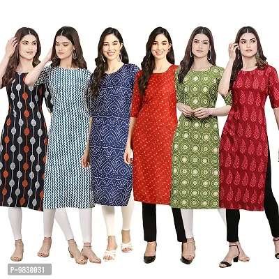 Women Crepe Digital Printed Straight Kurti  Pack of 6